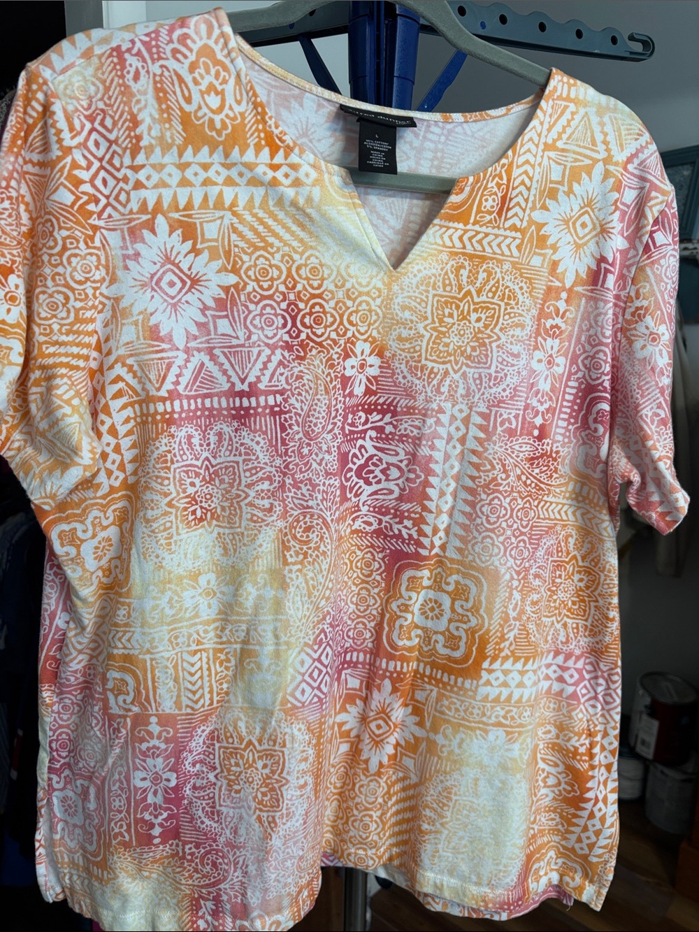 Alfred Dunner Orange & Pink V-Neck Short Sleeve Top